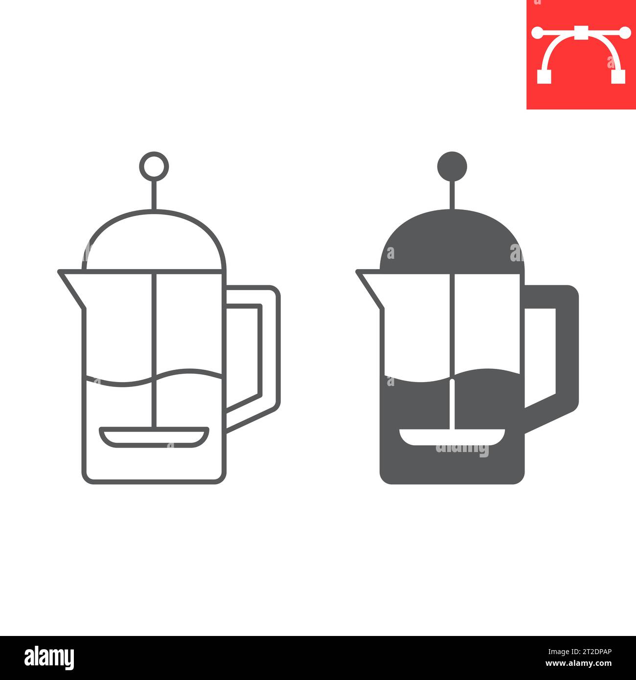 Coffee cup icon set. Vector set of line and colorful flat coffee stuff -  French press, takeaway cup, machine Stock Vector