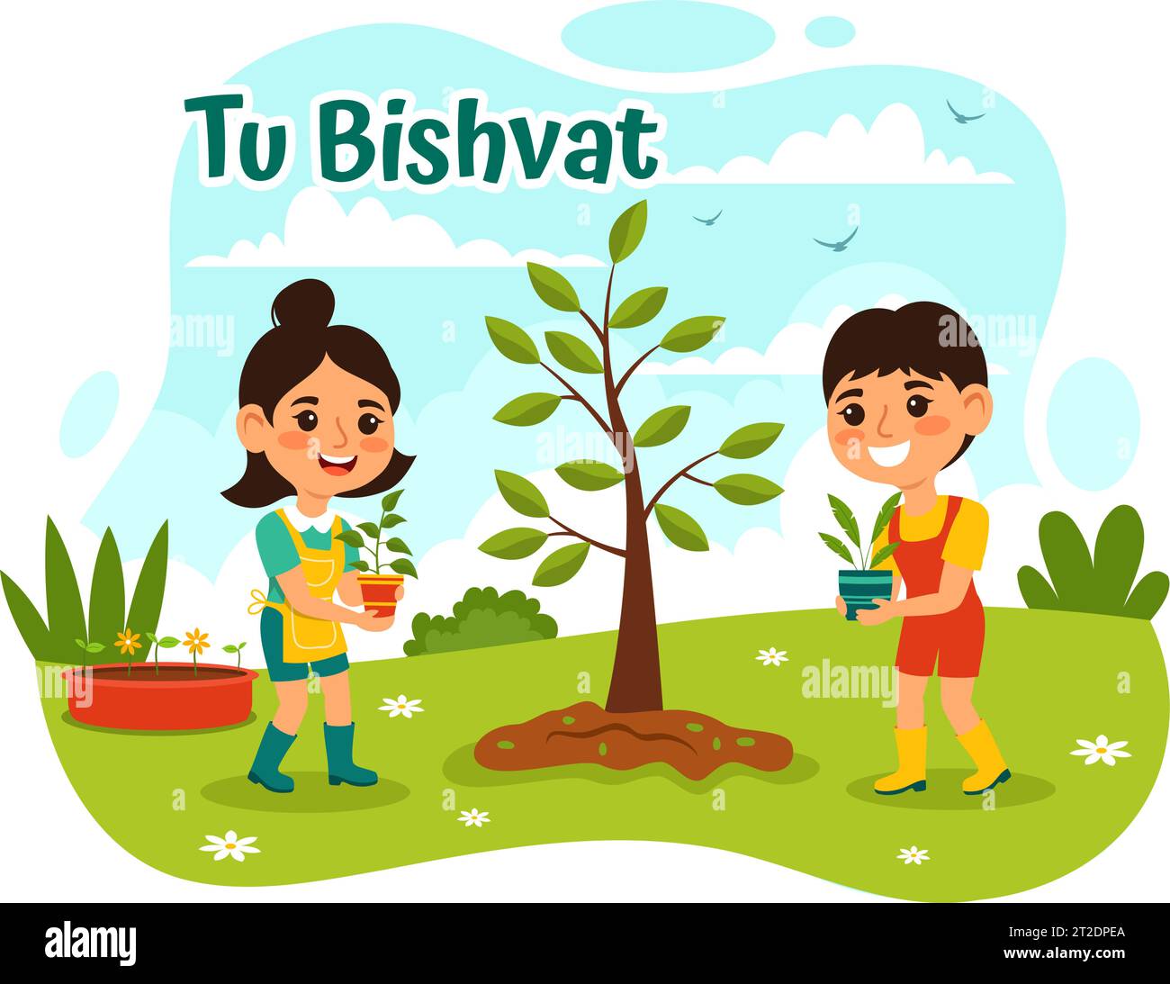 Happy Tu Bishvat Vector Illustration. Translation The Jewish New Year ...