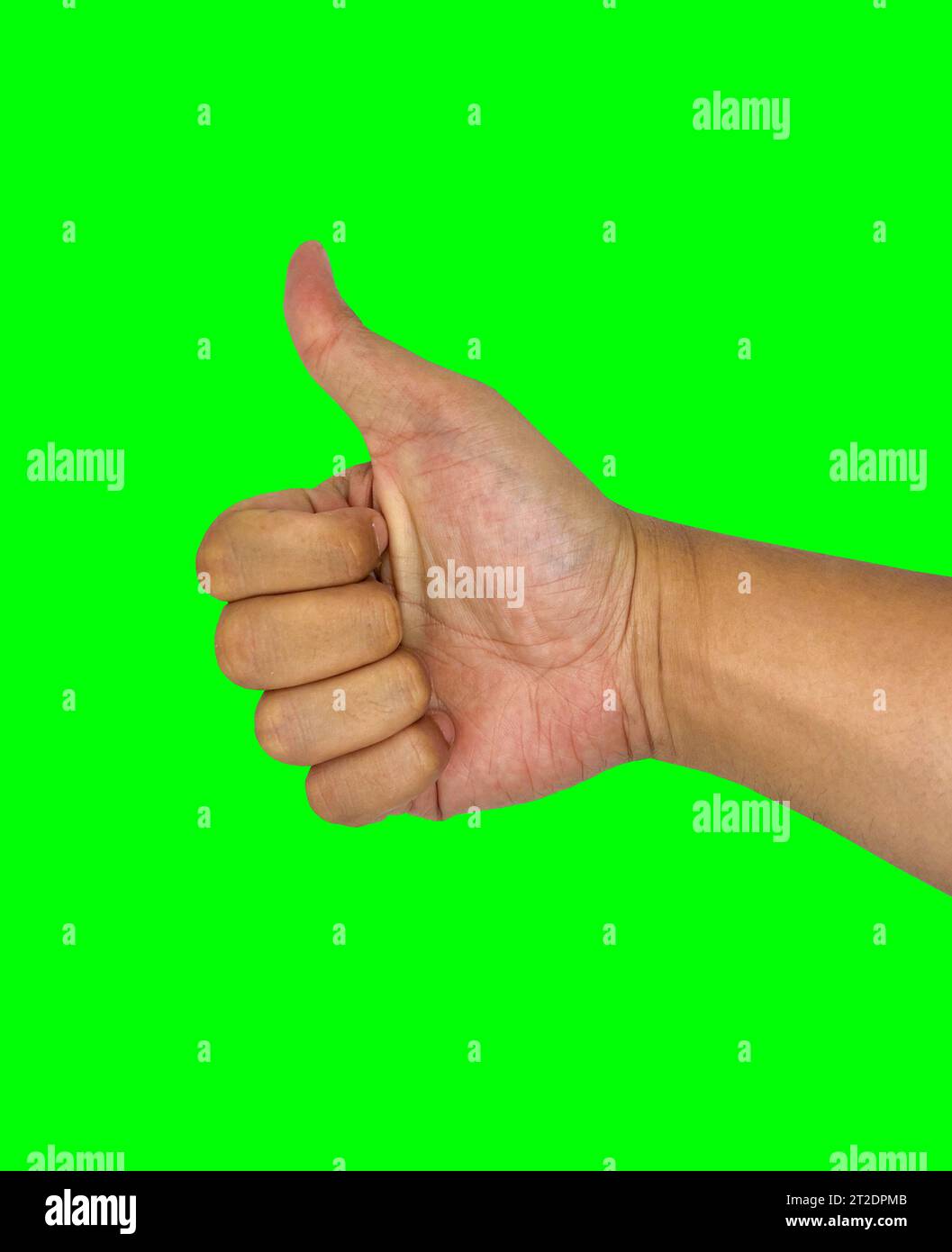 thumbs up hand sign with green screen background, approval or like this