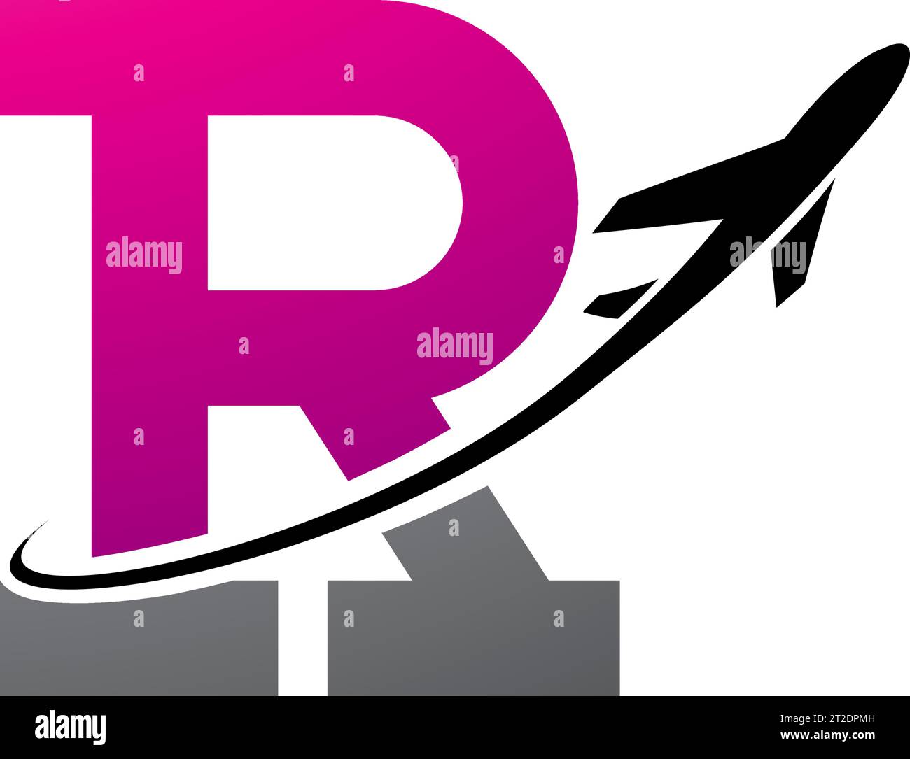 Magenta and Black Antique Letter R Icon with an Airplane on a White ...