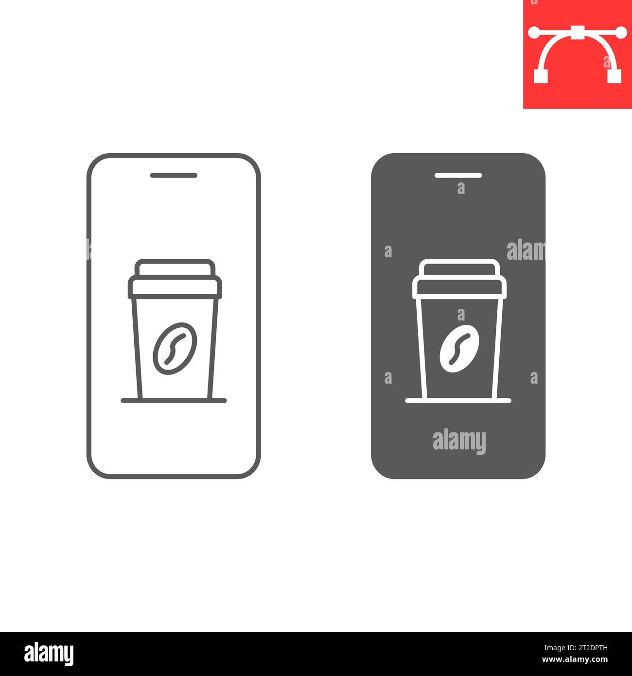 Coffee app line and glyph icon, mobile and takeaway, coffee paper cup
