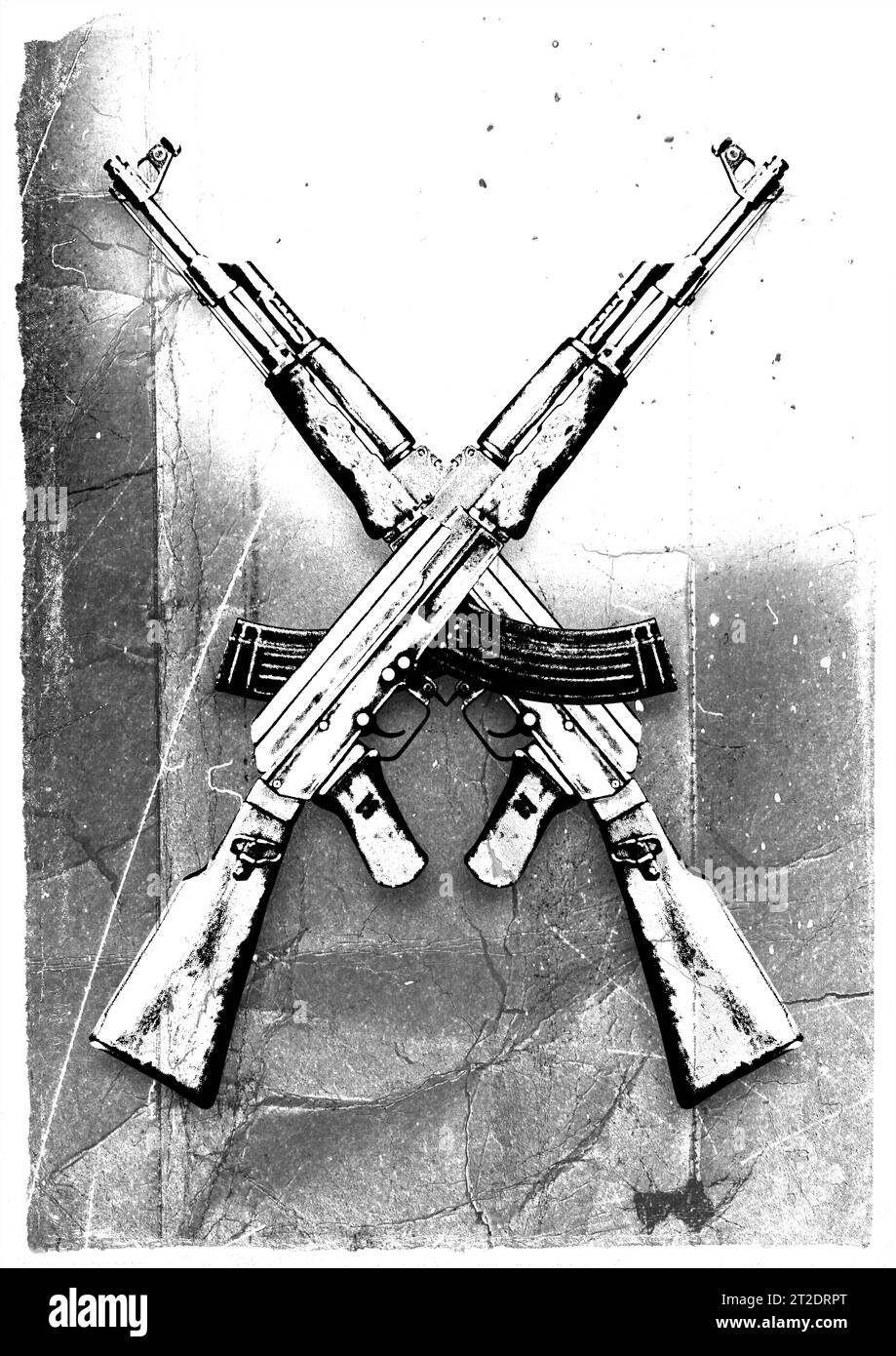 AK 47 poster kalashnikov military weapon terrorist war vintage say no to war conflict propaganda Stock Photo