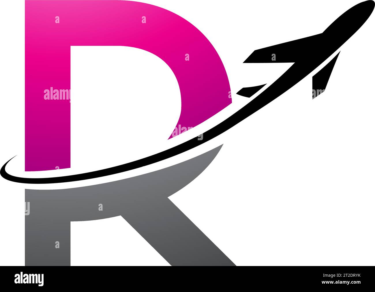 Magenta and Black Uppercase Letter R Icon with an Airplane on a White ...