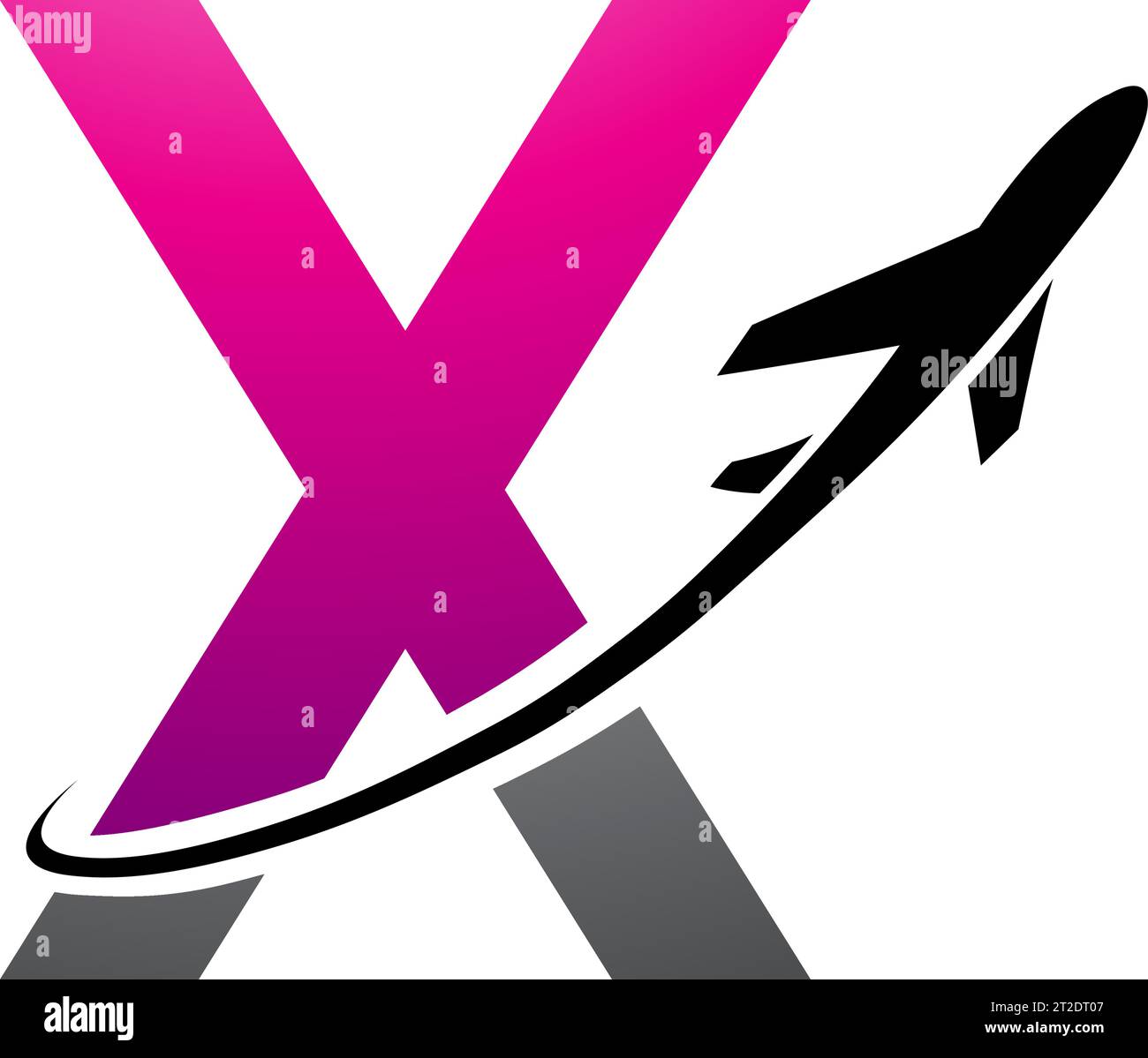 Magenta and Black Uppercase Letter X Icon with an Airplane on a White ...