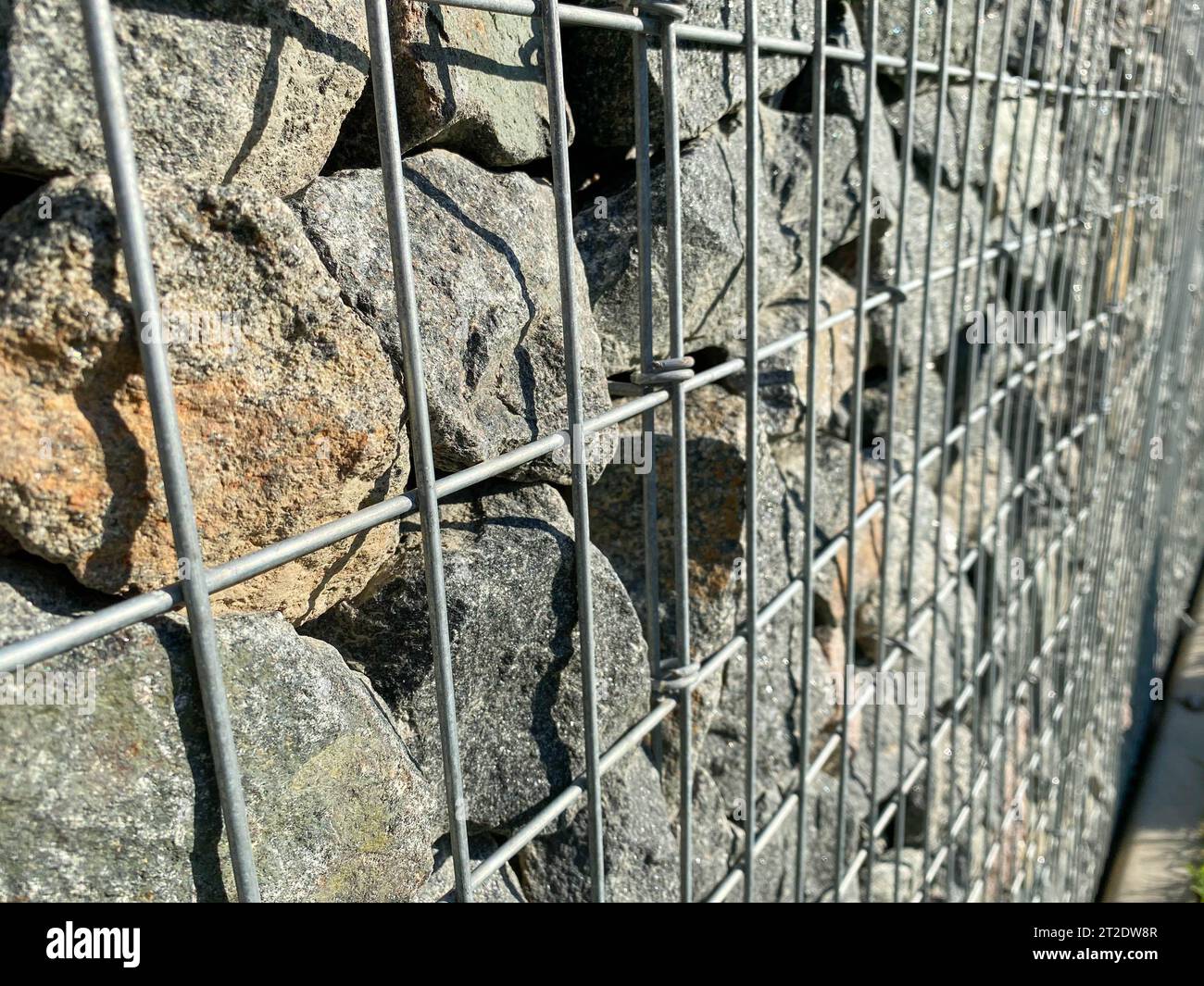 Retaining wall gabion baskets, Gabion wall caged stones textured