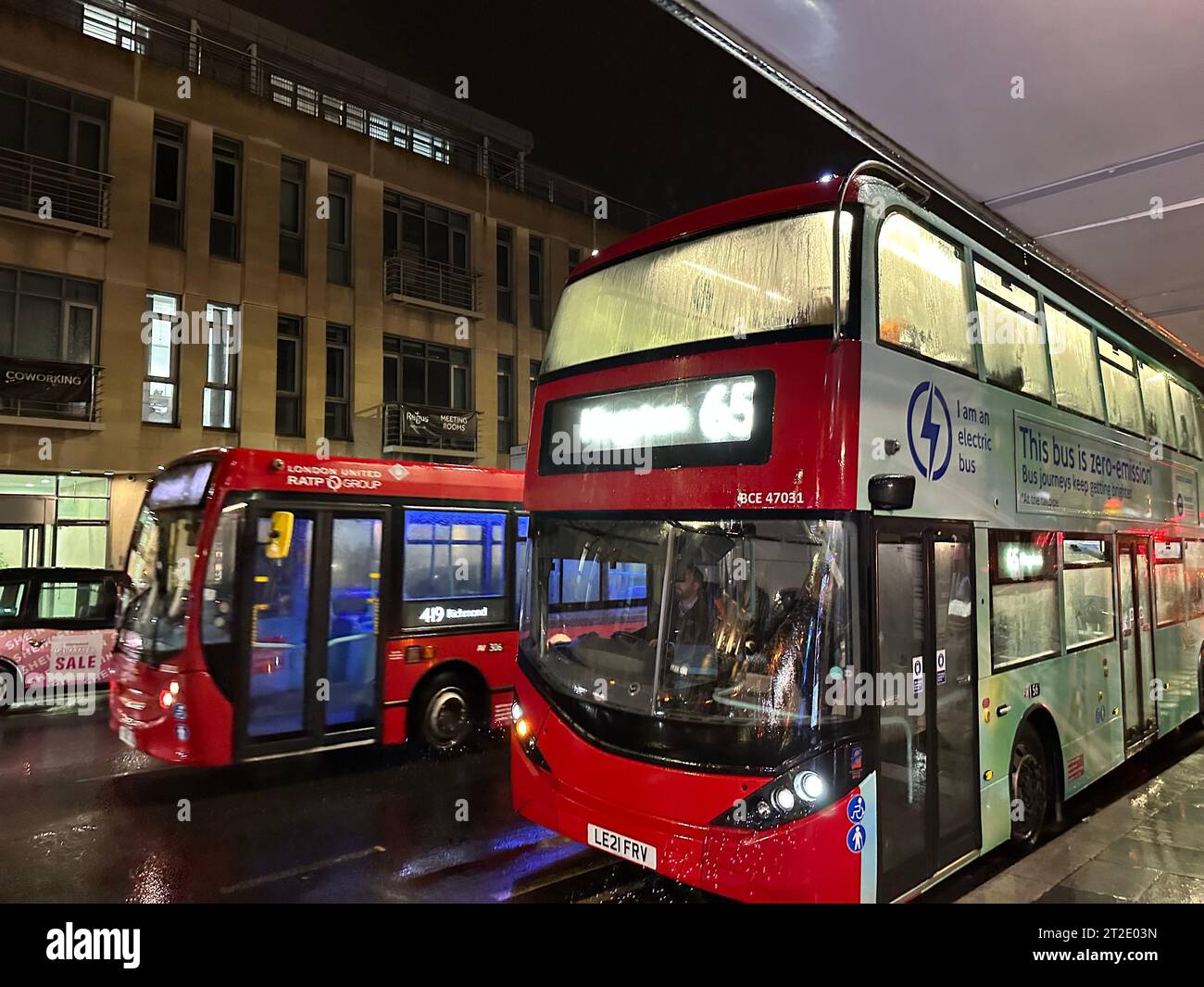 18 October 2023, Great Britain, London: A red double-decker bus drives through London. Photo: Benedikt von Imhoff/dpa Stock Photo