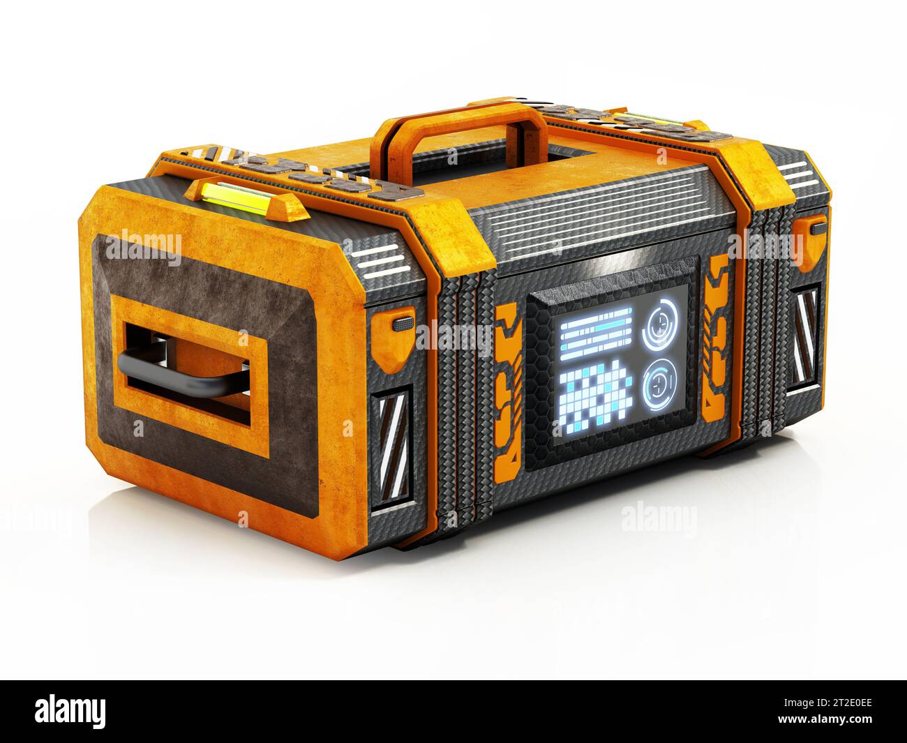 Sci-fi treasure chest isolated on white background. 3D illustration ...