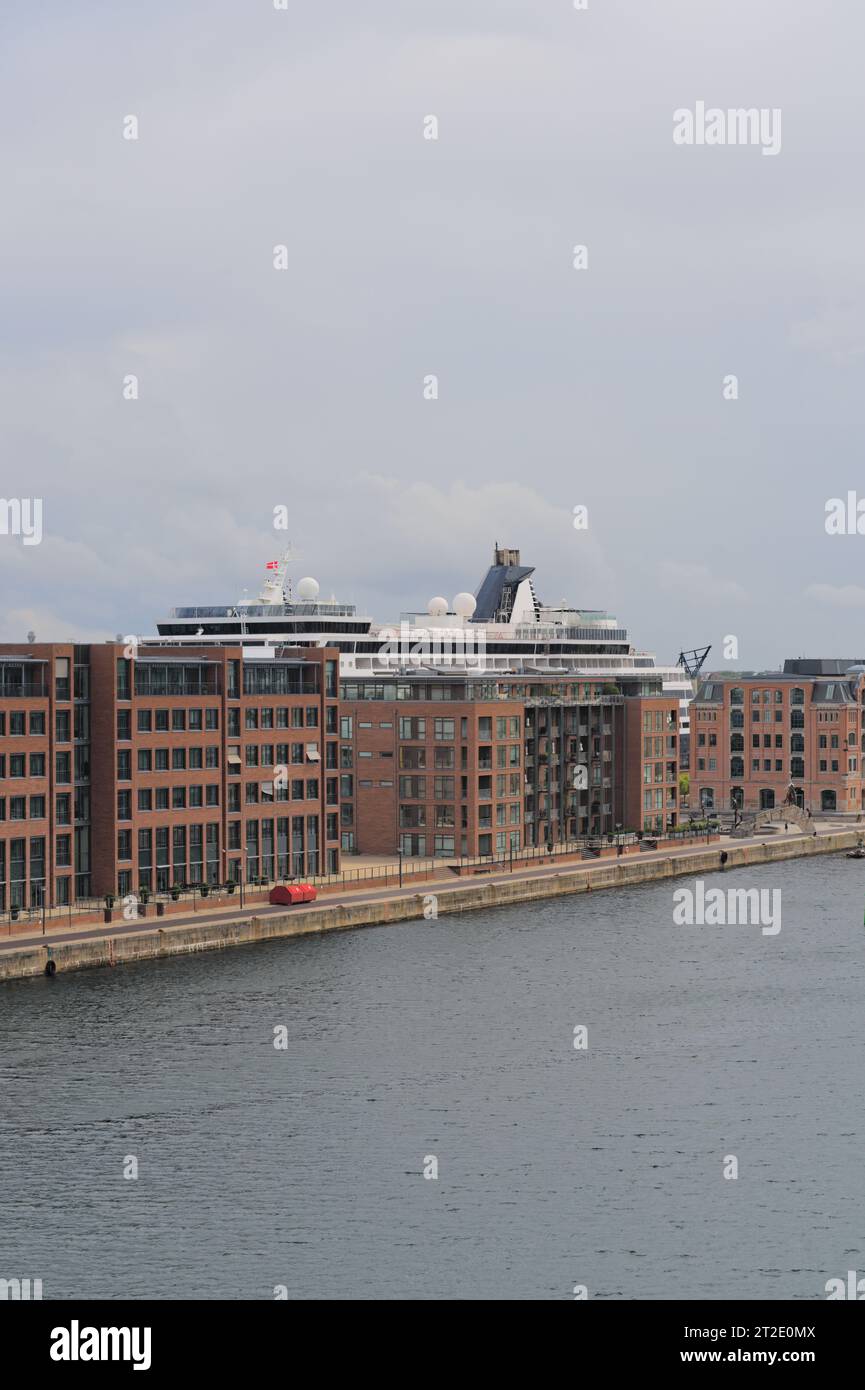 View of the harbor and the Langelinie pier with a ferry boat hidden