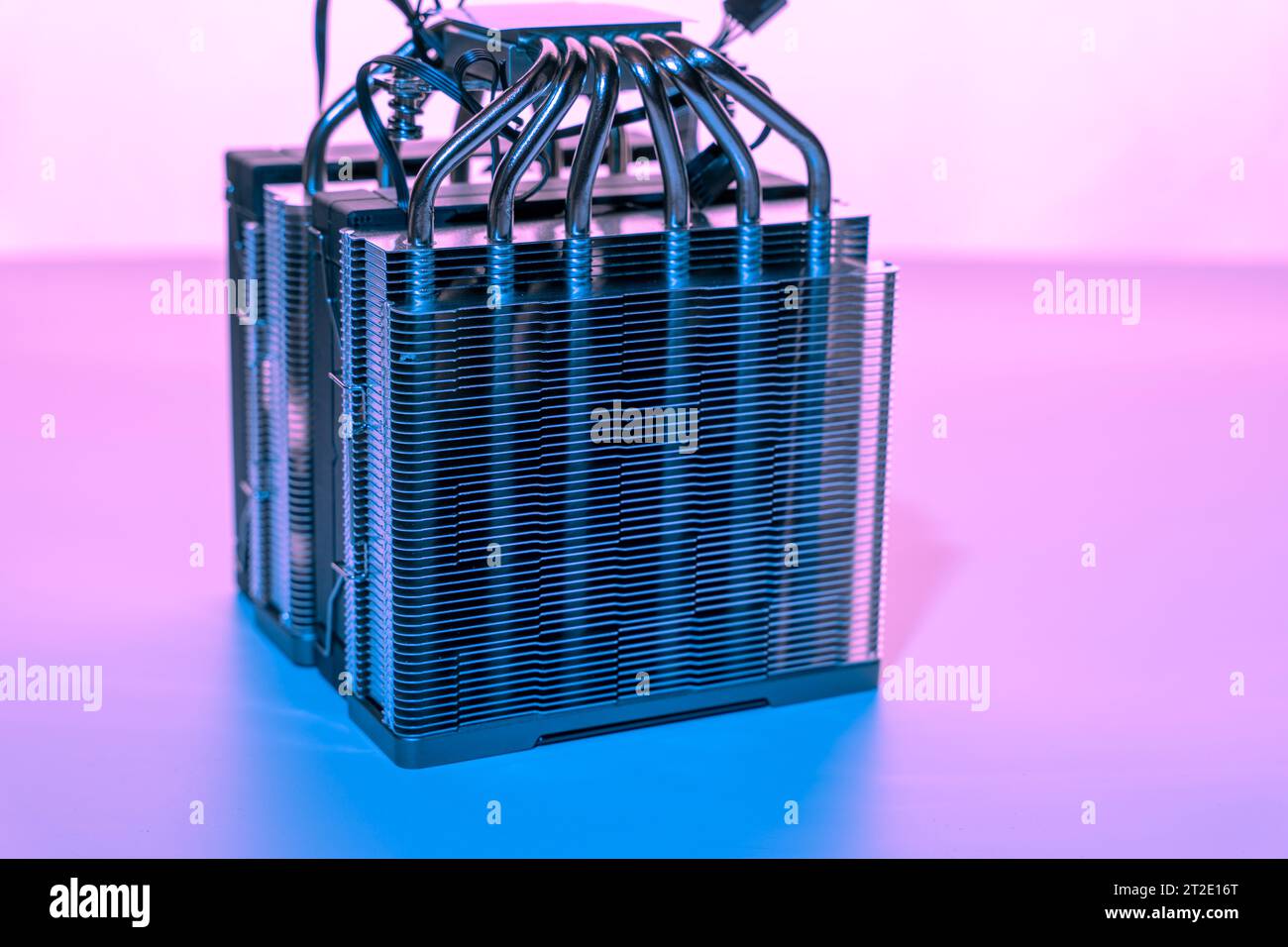 Computer fan. modern powerful cooler for cooling the CPU. Processor cooling system. concept of PC hardware. Air cooler of a personal computer processo Stock Photo