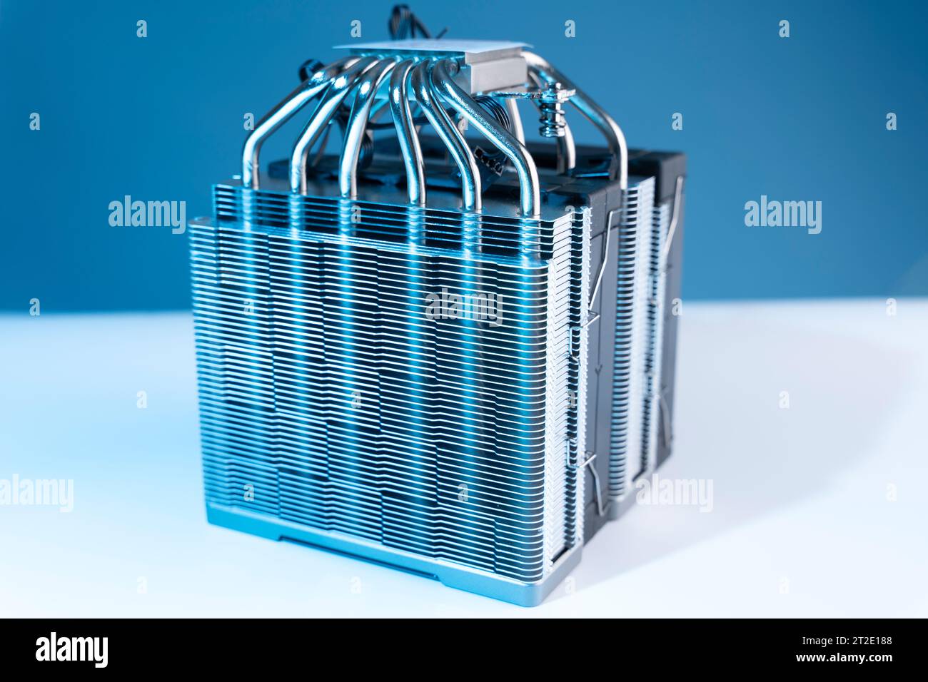 Computer fan. modern powerful cooler for cooling the CPU. Processor cooling system. concept of PC hardware. Air cooler of a personal computer processo Stock Photo