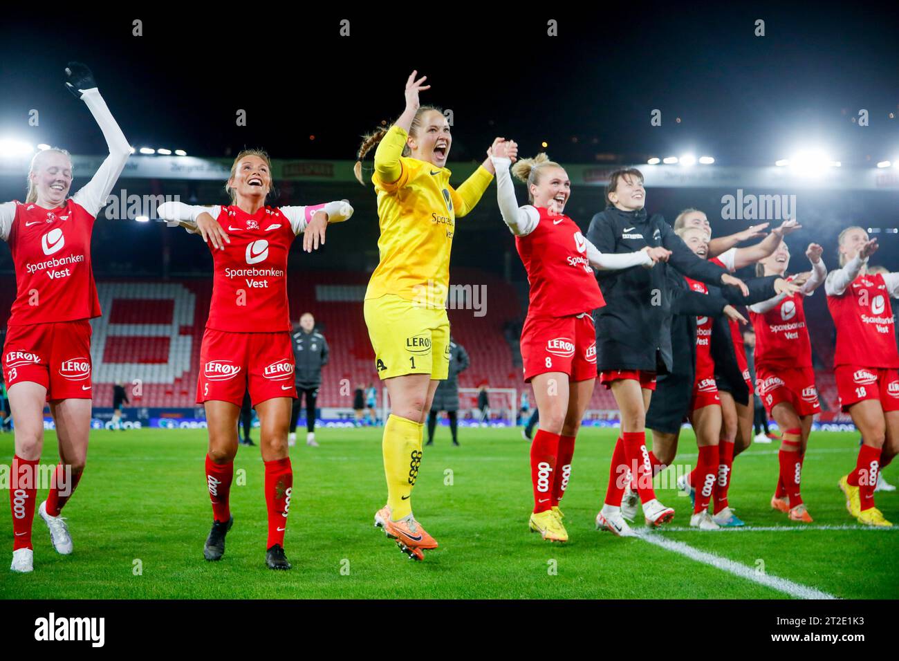 Bergen 20231018.The Brann players celebrate after the 2-0 victory in ...