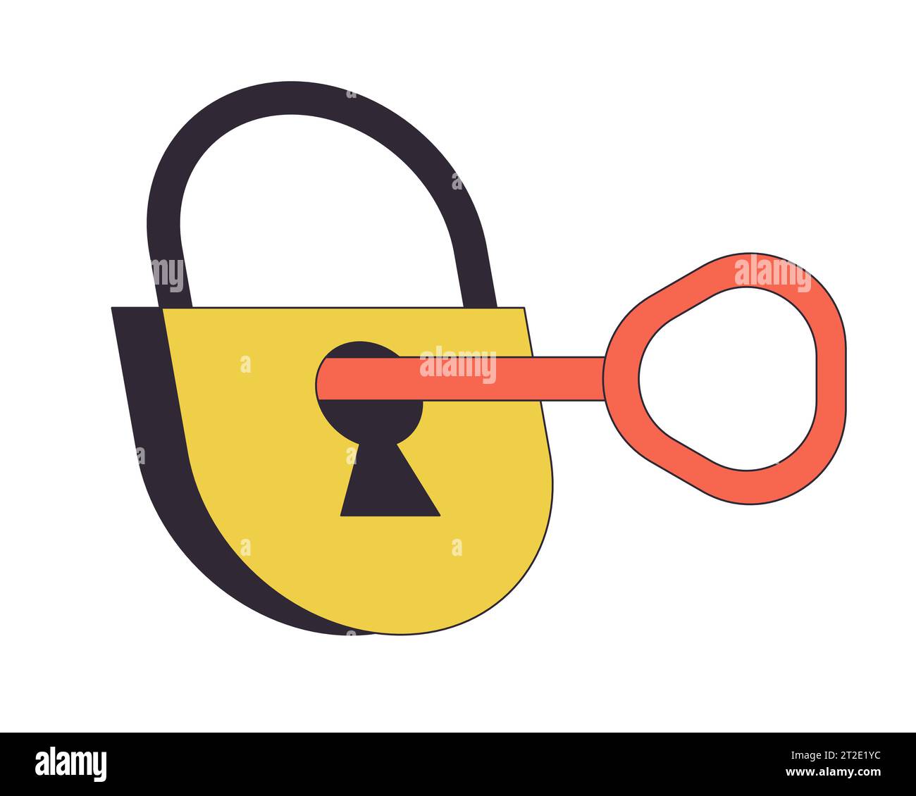 Key in padlock flat line color isolated vector object Stock Vector