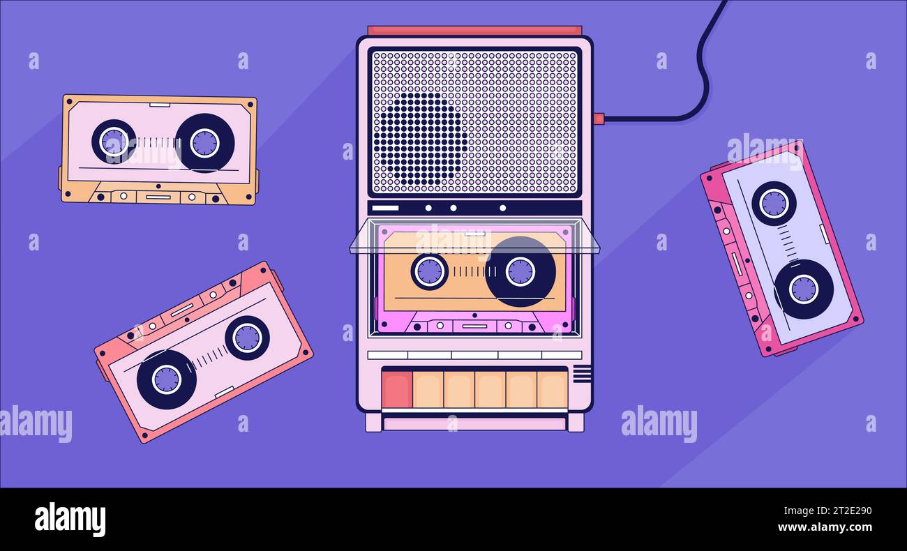 Old fashioned player cassette tapes lofi wallpaper Stock Vector