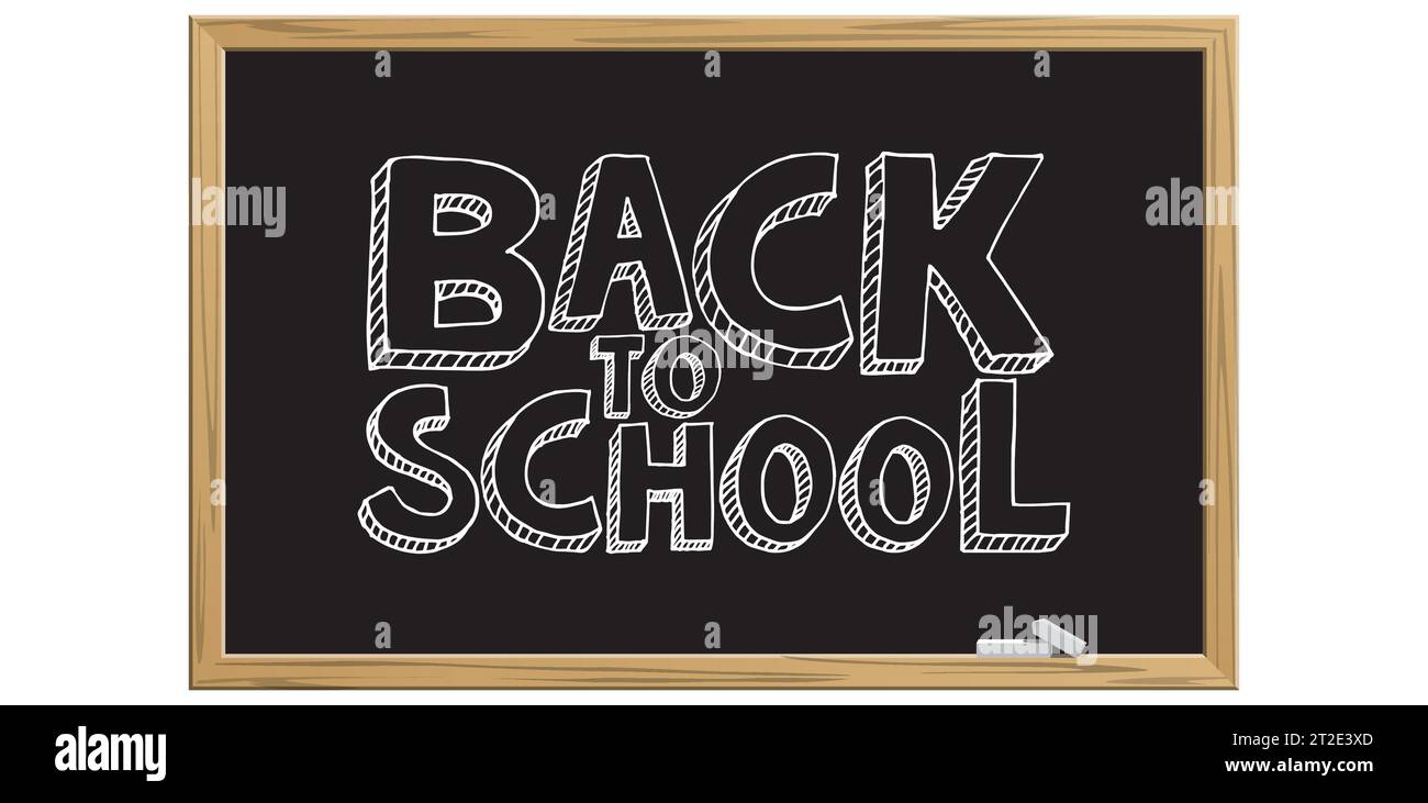 Black chalkboard with text 'Back to school' isolated on white background. Vector illustration Stock Vector