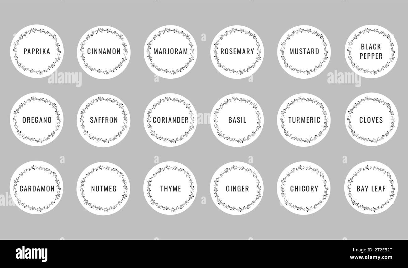 Cardboard stickers or labels for jars of spices and herbs. Can be used