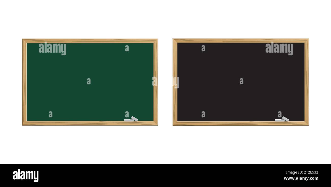 Chalkboard set. Realistic black and green blackboard in wooden frame ...