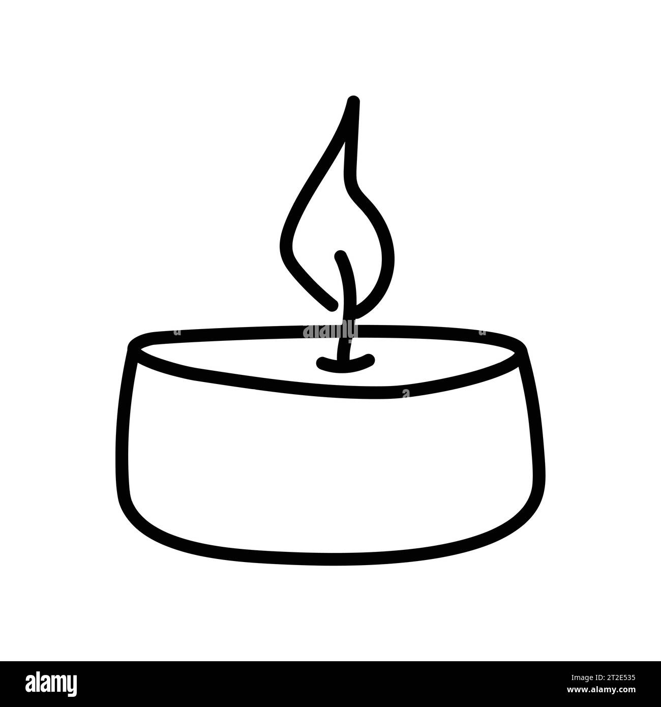 Burning tea light candle isolated on white background. Vector hand