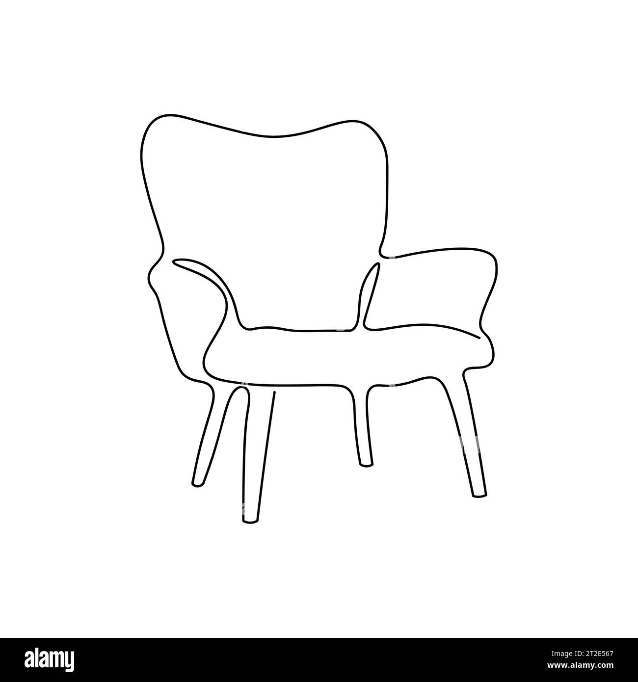 Continuous line drawing of spacious modern armchair furniture. Stylish furniture Hand drawn. Isolated on white background. Vector illustration Stock Vector