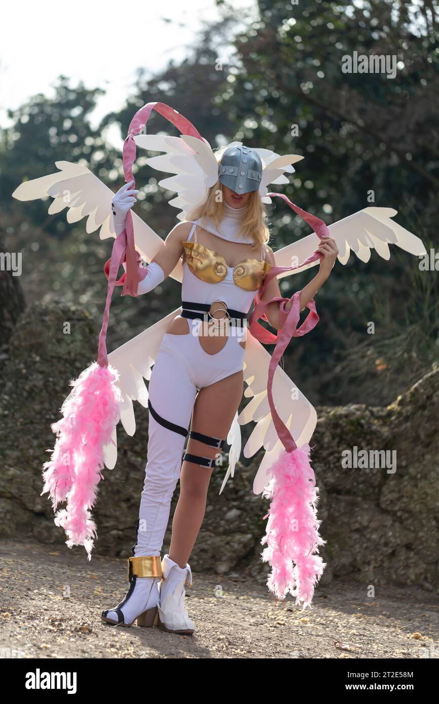 Lucca, Italy - 2018 10 31 : Lucca Comics free cosplay event around city angewomon cosplay. High quality photo Stock Photo
