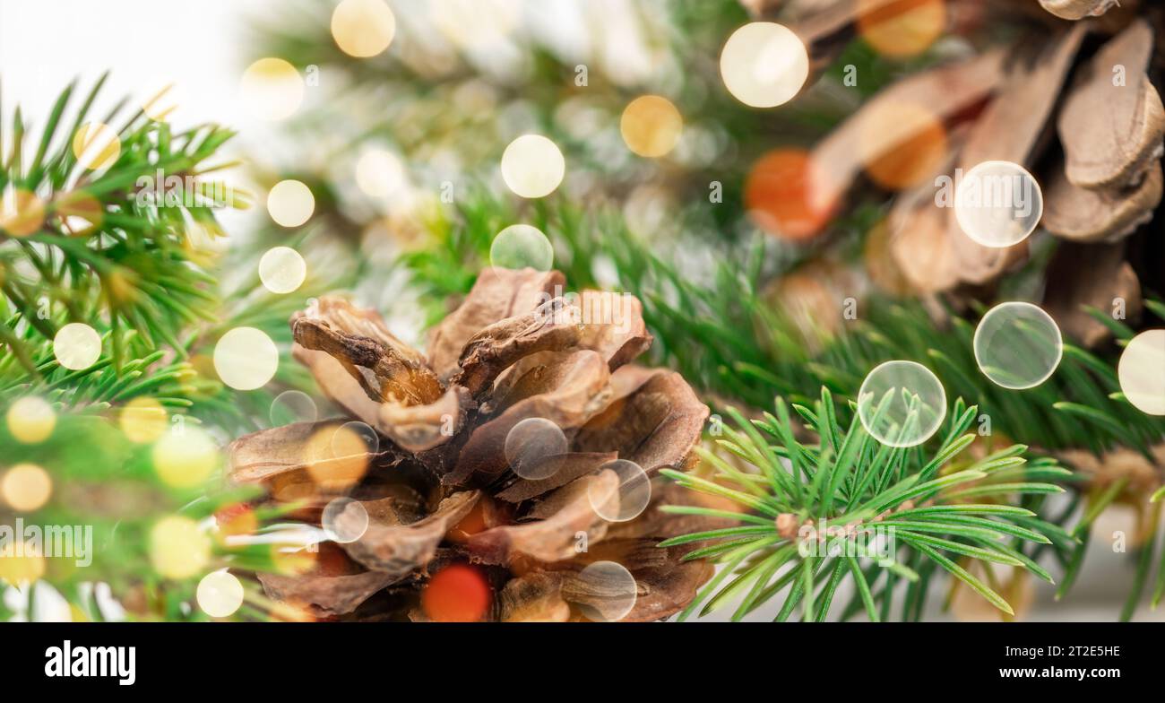 Christmas tree decorated with pine cone. Stock Photo