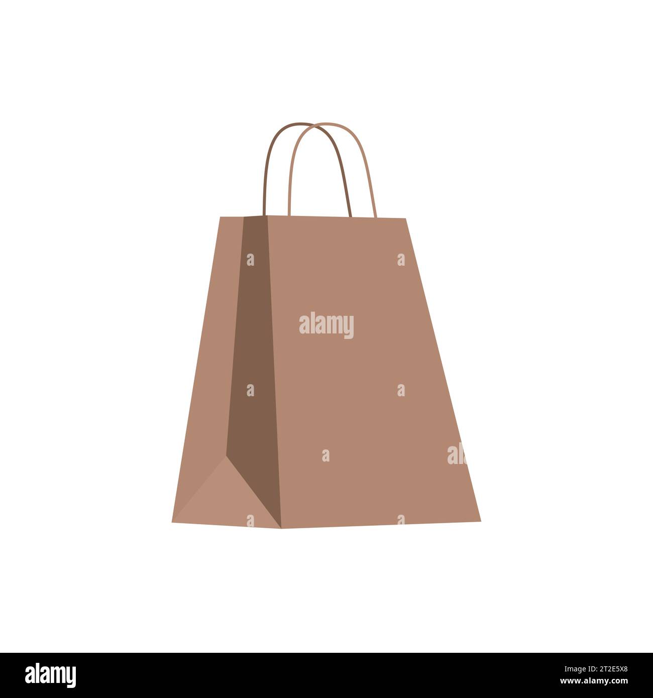 Empty paper shopping handle brown bag isolated on white background. Vector illustration icon. Shop packaging template mockup. Copy space. Retail. Stor Stock Vector