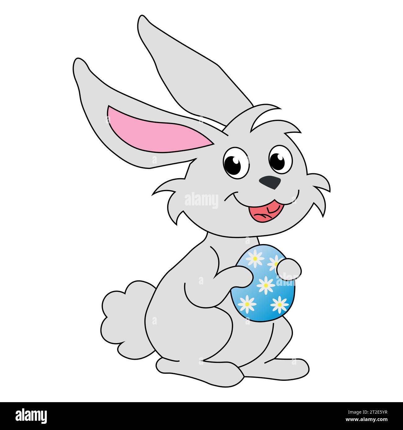 Cute rabbit carftoon holding easter egg. Vector illustration. Stock Vector