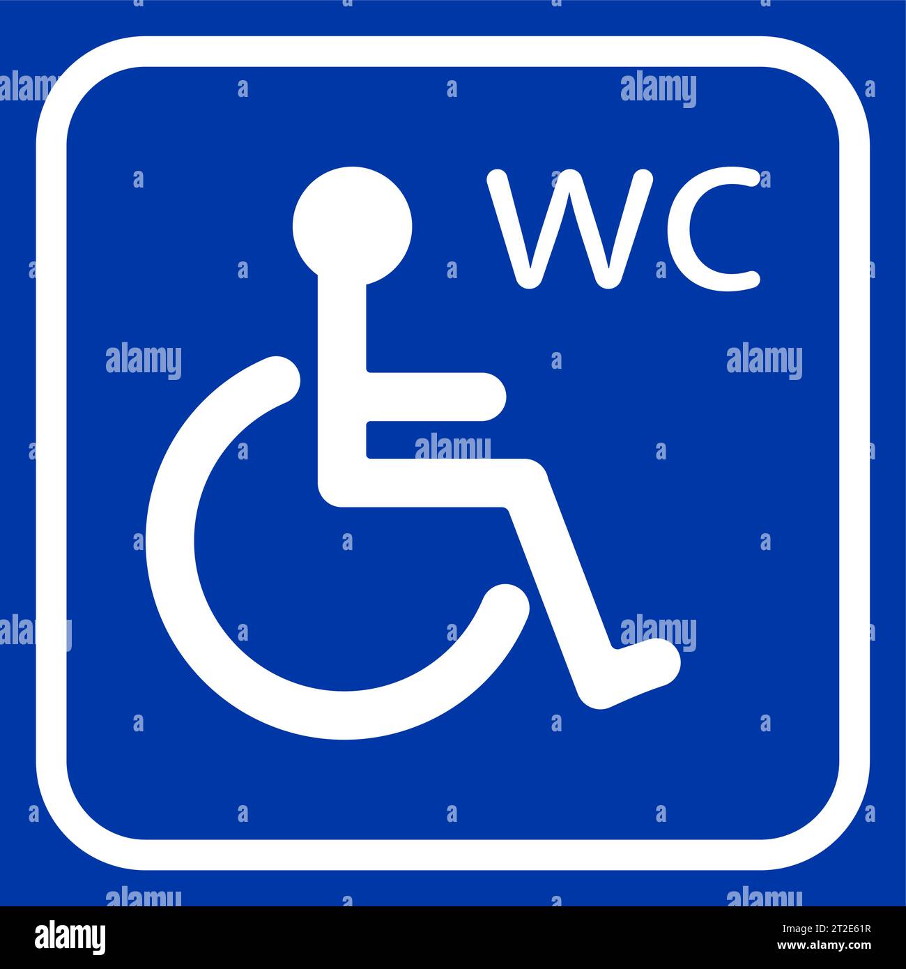 Disabled toilet icon on blue background. Disability care pictogram, handicapped man public restroom sign, disabled chair people toilets, handicap inva Stock Vector