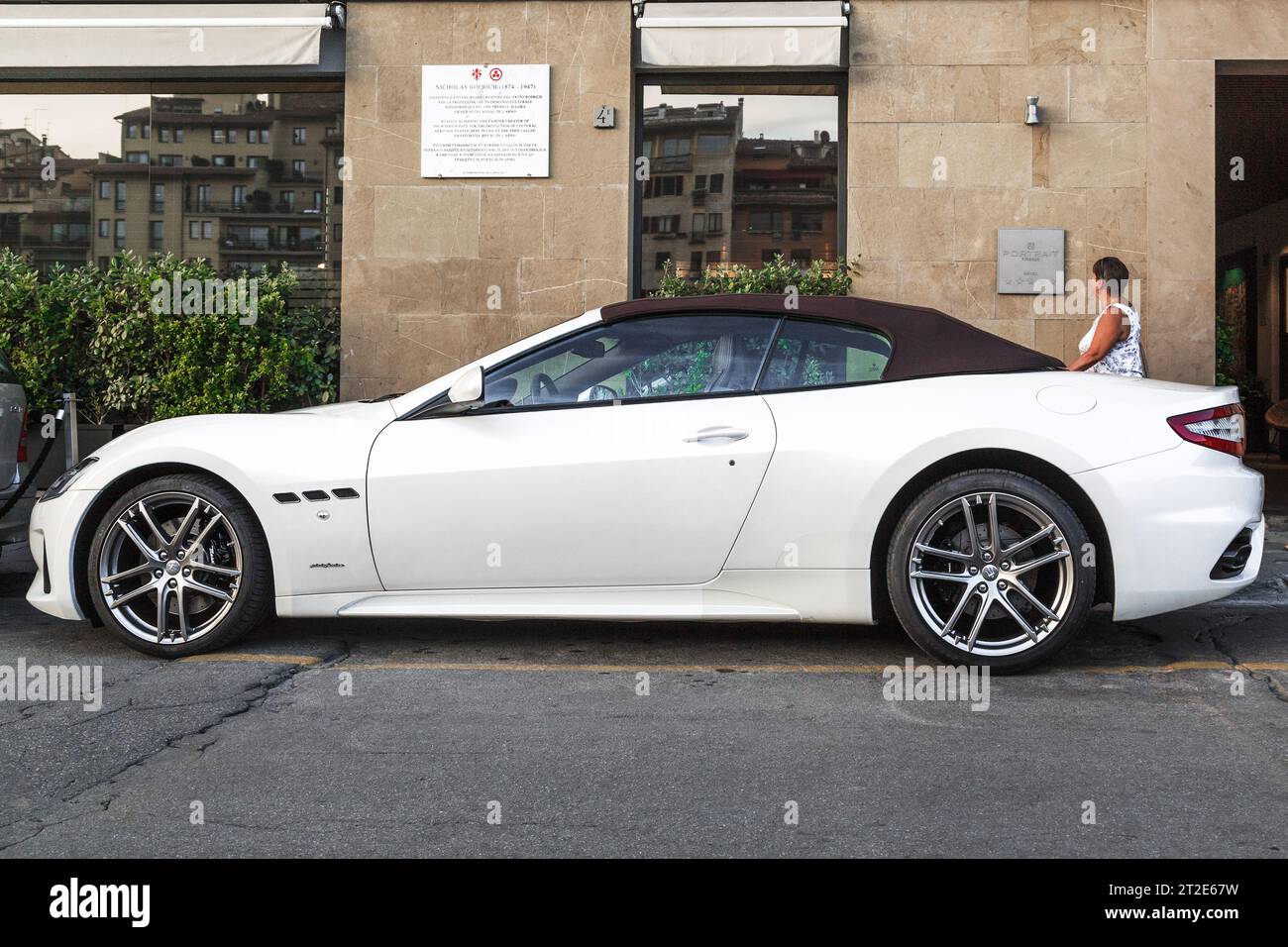 FLORENCE, ITALY - SEPTEMBER 12, 2018: This is a luxury car Masserati Grancabrio Sport, which is  manufactured by famous Italian company. Stock Photo