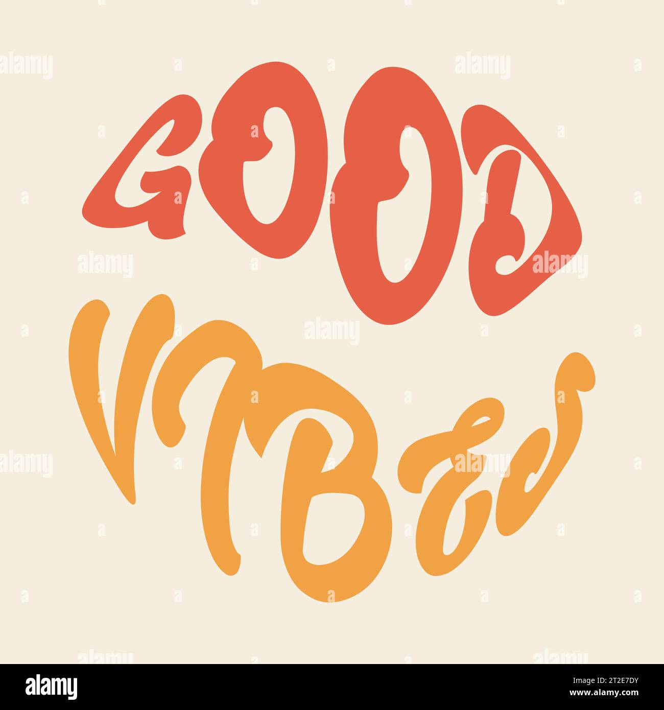 Hand written lettering Good Vibes in circle shape. Retro style, 70s poster Stock Vector
