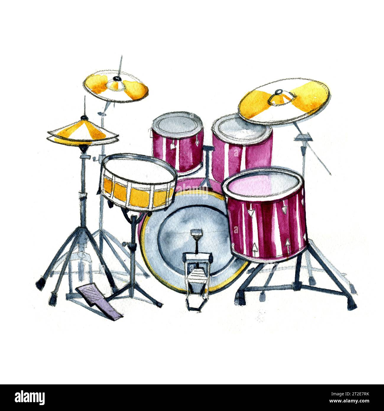 Drums. Watercolor musical instruments on white background Stock Photo ...