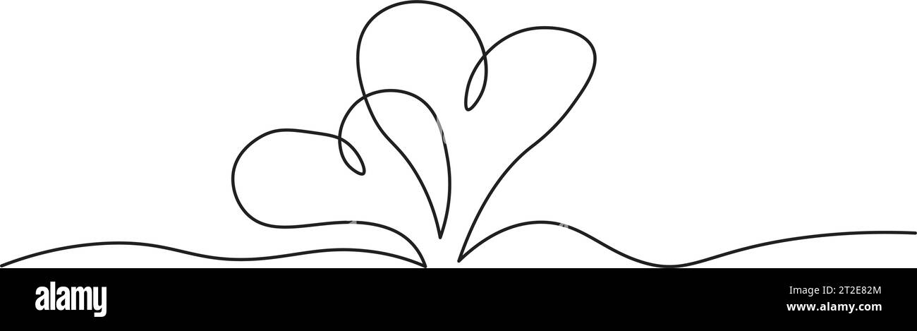 One Continuous line drawing of two hearts. Romantic symbols in simple ...