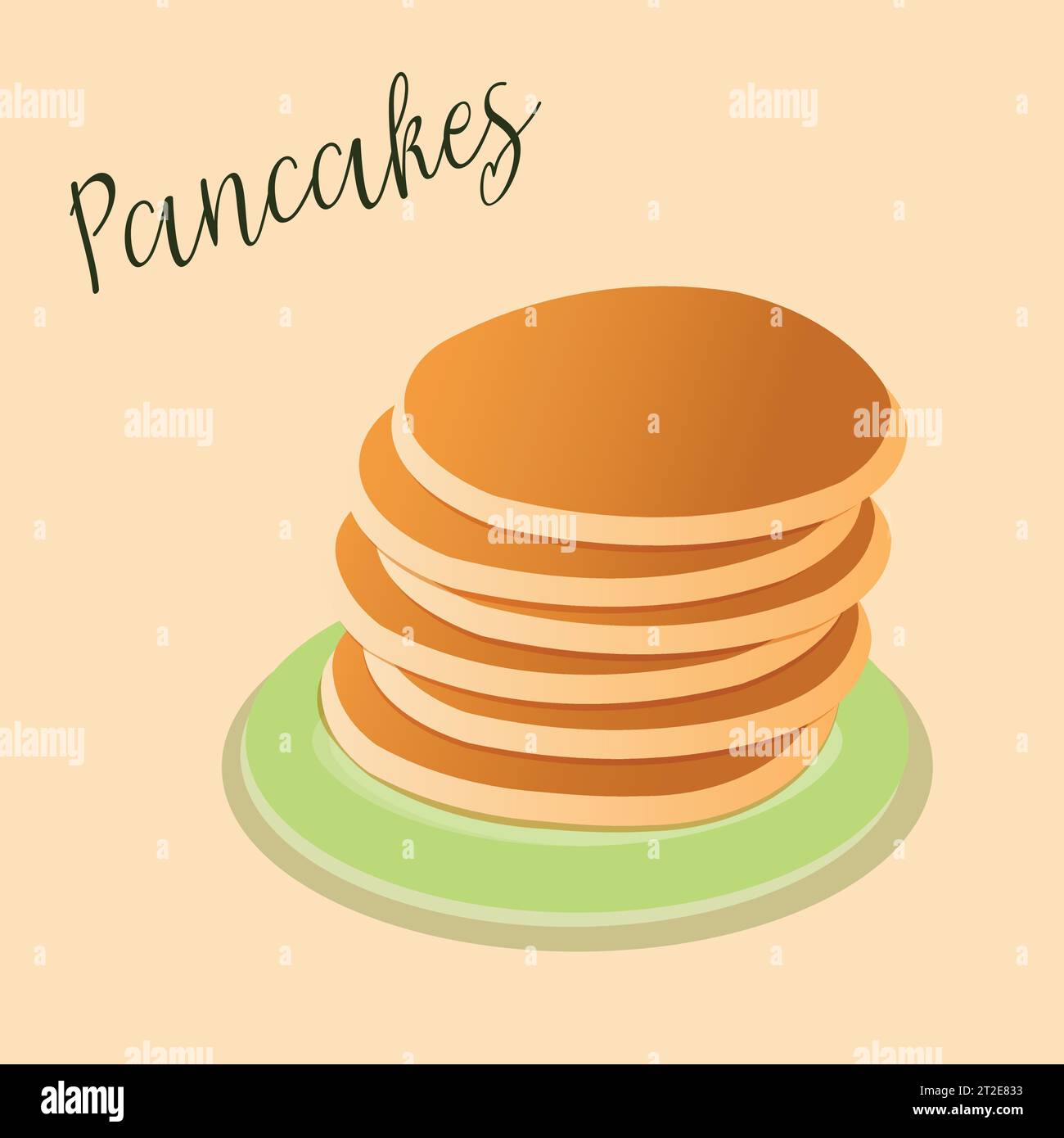 Pancakes  on the green plate.Vector Pancakes Stock Vector