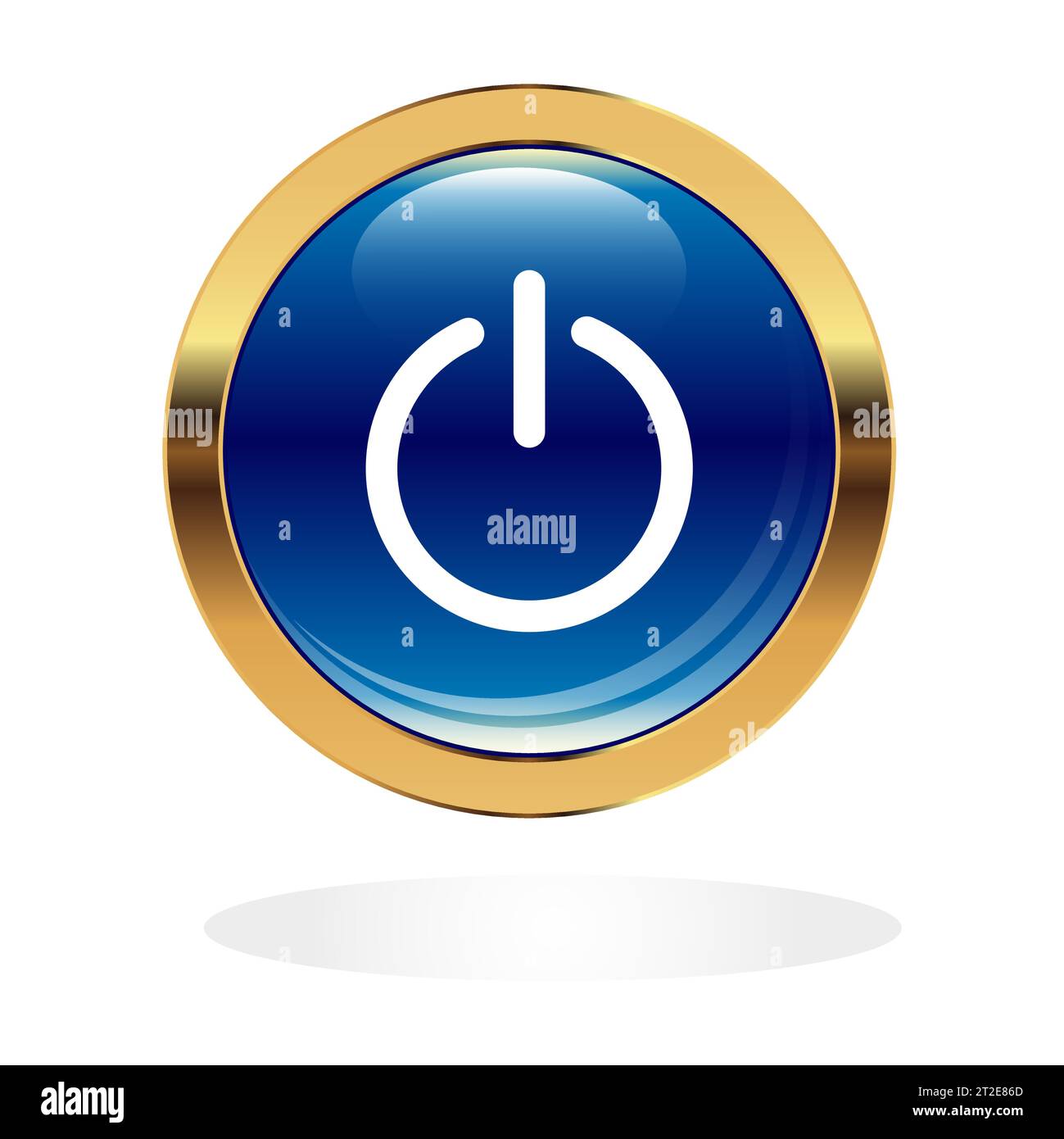 Power sign on blue glossy button. Start power sphere button, ui icon ...