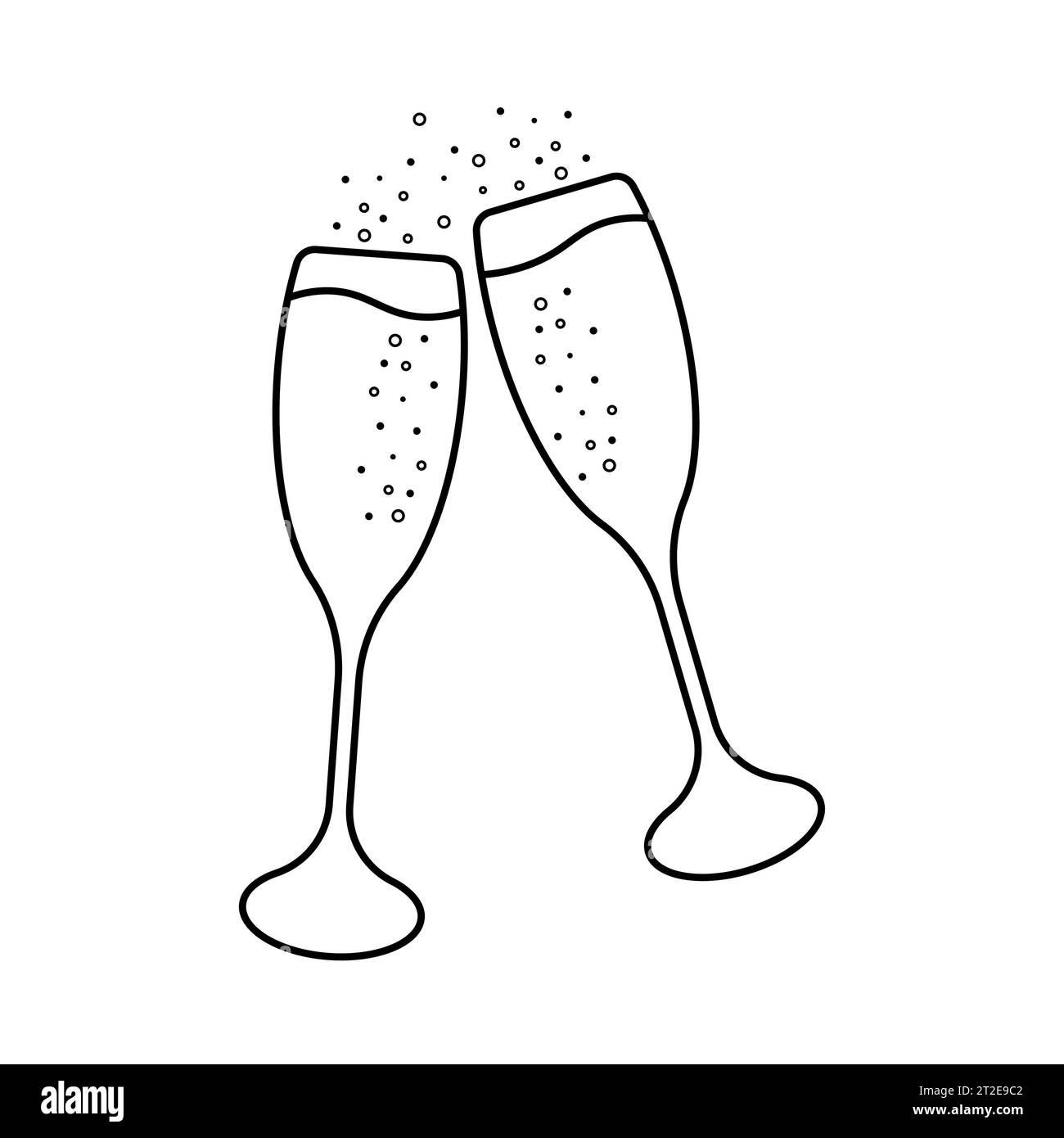 Two Glasses of Champagne Silhouette.Champagne glass icon. Party drink silhouette.Vector illustration. Stock Vector