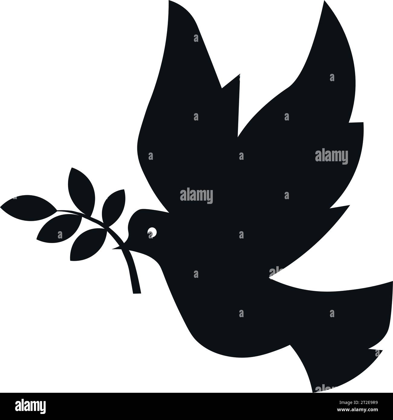 White pigeon flying peace symbol.  Vector black silhouette. Stock Vector