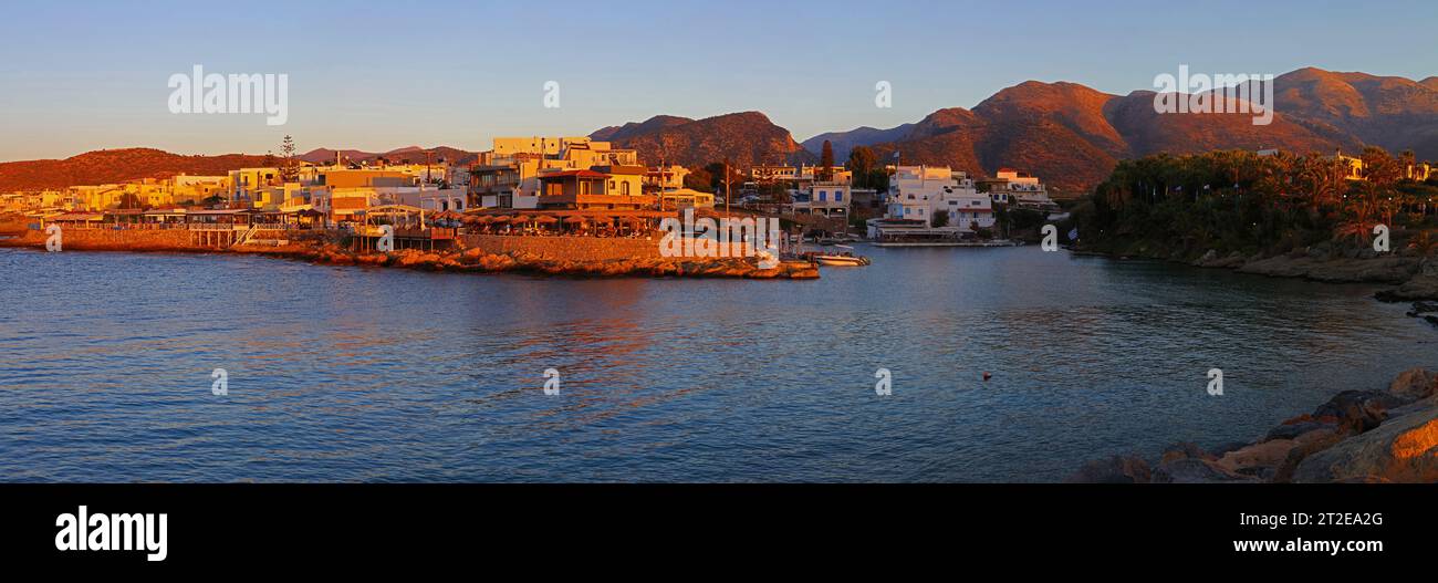 Panoramic image of Sissi with golden sunlight, Crete, Greece Stock