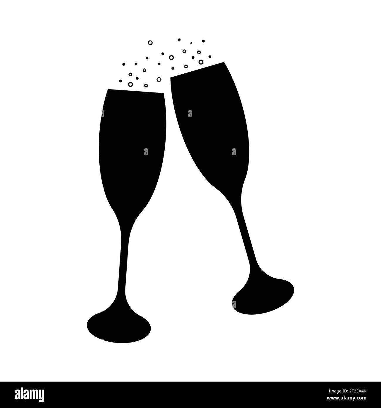 Two Glasses of Champagne Silhouette.Champagne glass icon. Party drink silhouette.Vector illustration. Stock Vector