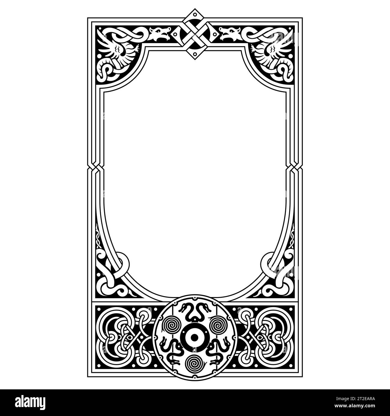 Scandinavian Viking design. Hand drawn frame in Ancient Celtic Scandinavian style, isolated on black, vector illustration Stock Vector