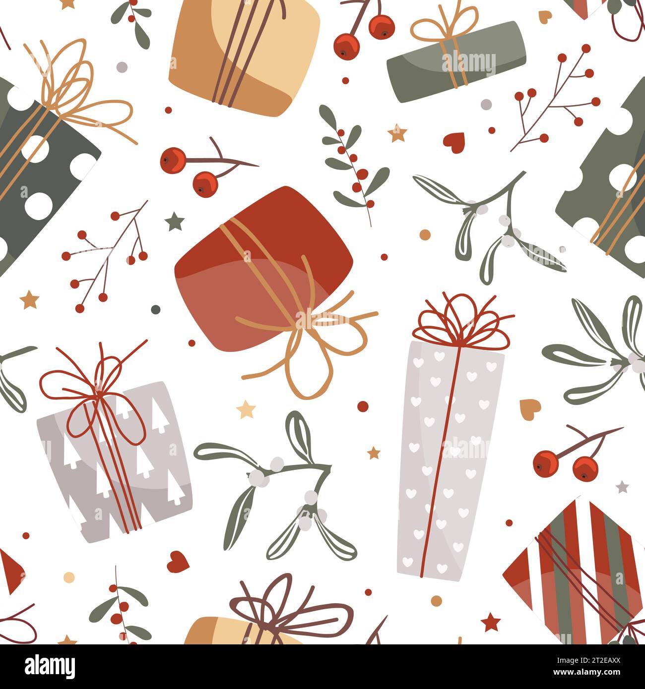 Christmas gift boxes vector pattern in retro style. Seamless background ...