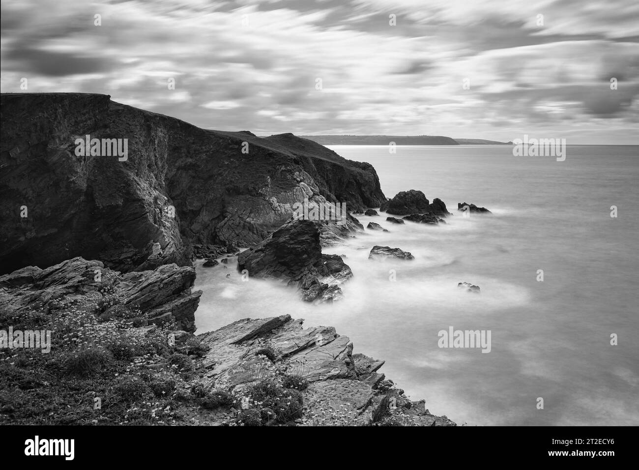 Ceredigion coast long exposure Stock Photo