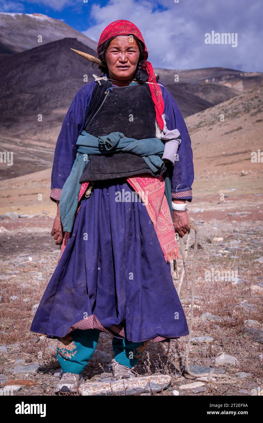 Portrait of a female Changpa nomad, Ladakh, India Stock Photo