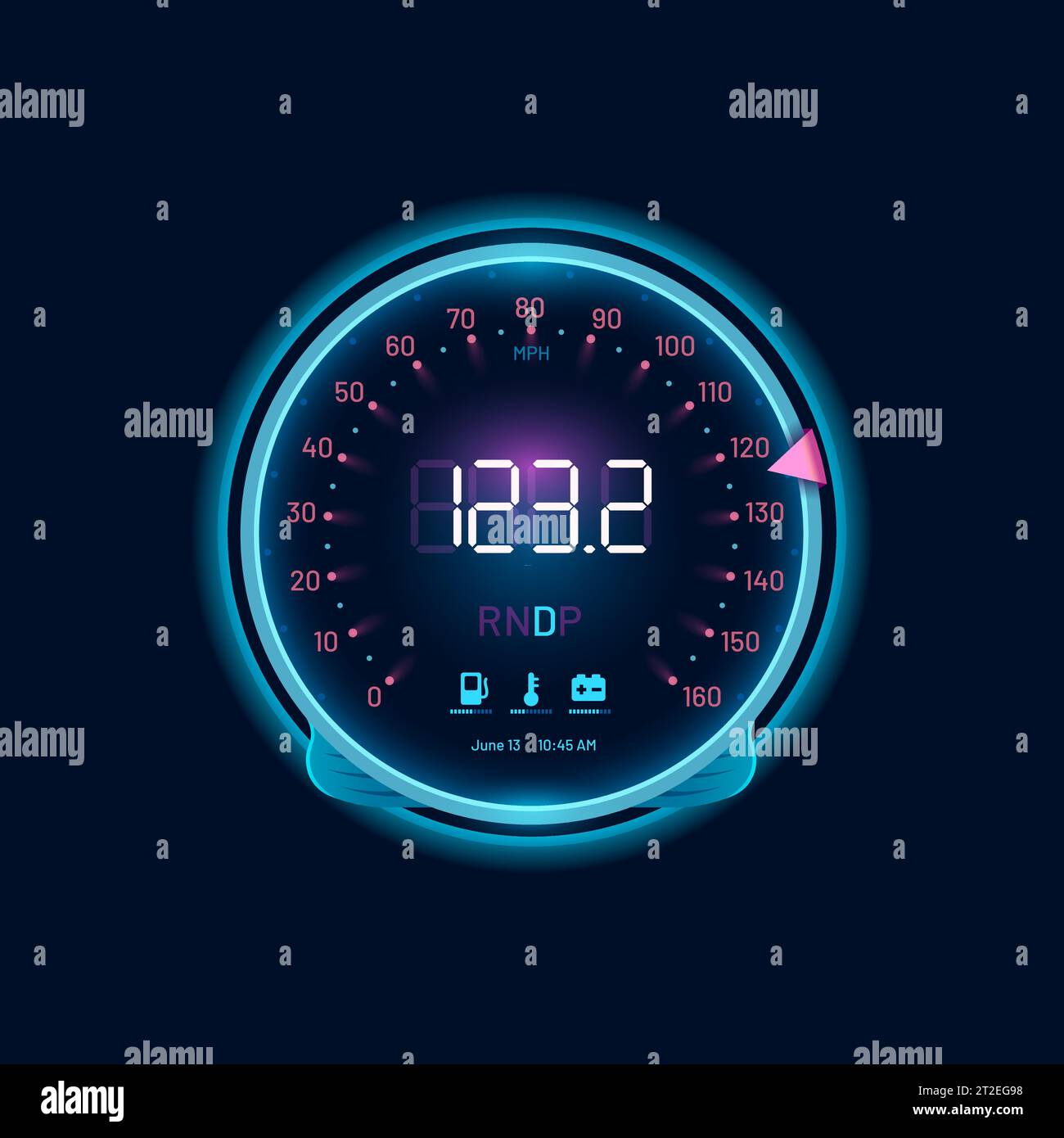 Car speedometer neon dial, speed gauge dashboard or counter interface