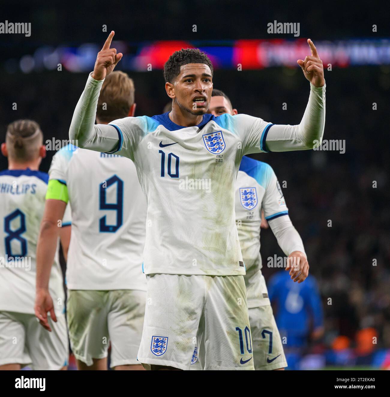 17 Oct 2023 - England v Italy - Euro 2024 Qualifier - Wembley Stadium.  Jude Bellingham celebrates England scoring during the match against Italy. Picture : Mark Pain / Alamy Live News Stock Photo