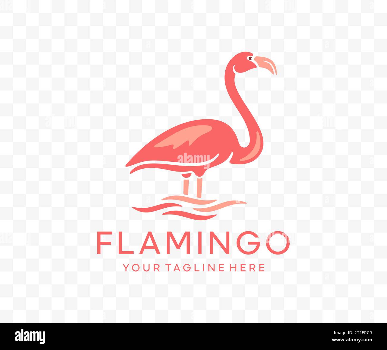 Flamingo, bird, animal, avian, feathered and pink plumage, graphic design. Nature, fauna and wildlife, zoo, lake and waves, vector design Stock Vector