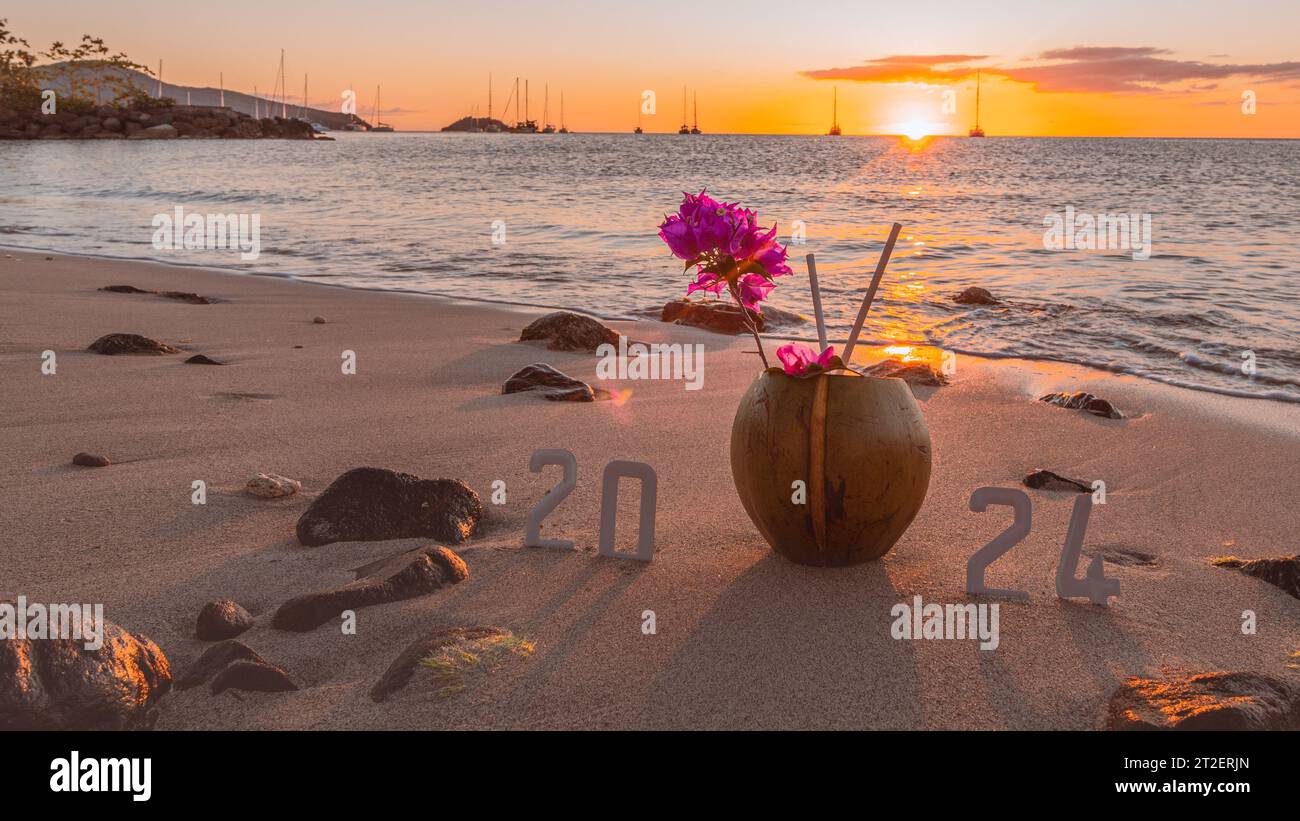 Happy New Year 2024 New Year 2024 concept with a sunrise on a