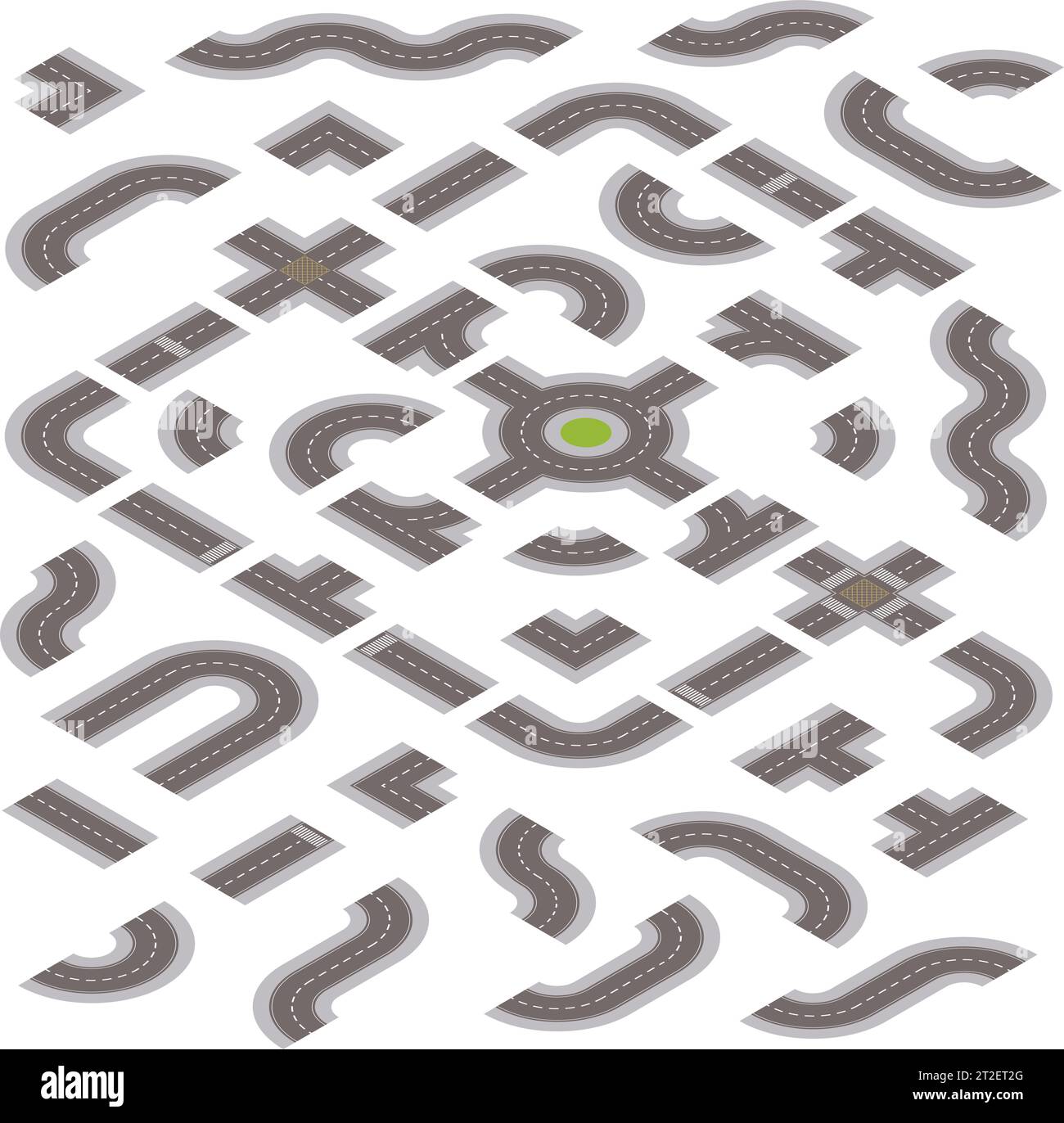 Isometric Grey Road Building Kit isolated on a White Background Stock Vector