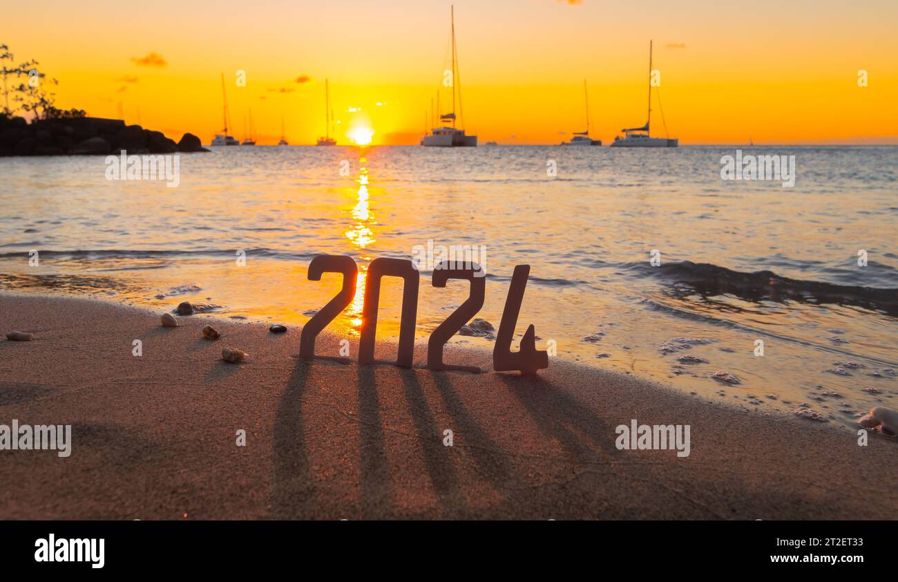 Happy New Year 2024 New Year 2024 concept with a sunrise on a