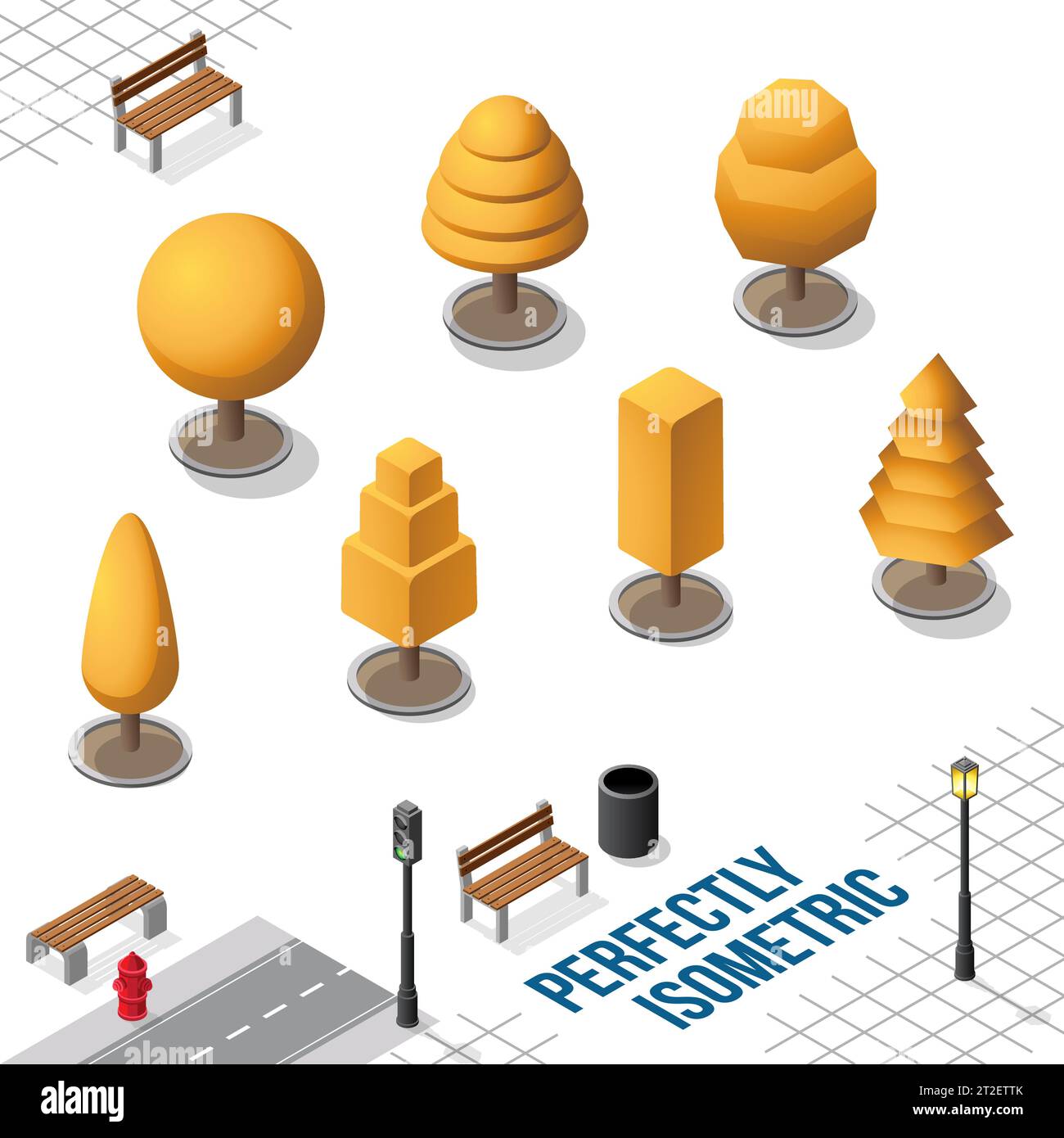 Isometric Trees Set 32 isolated on a White Background Stock Vector