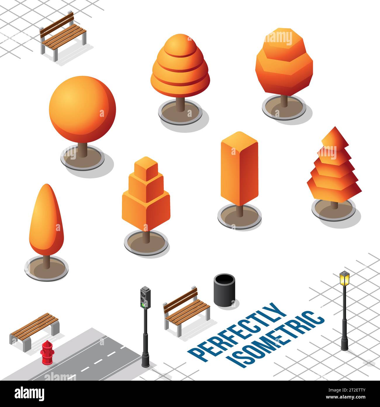 Isometric Trees Set 35 isolated on a White Background Stock Vector