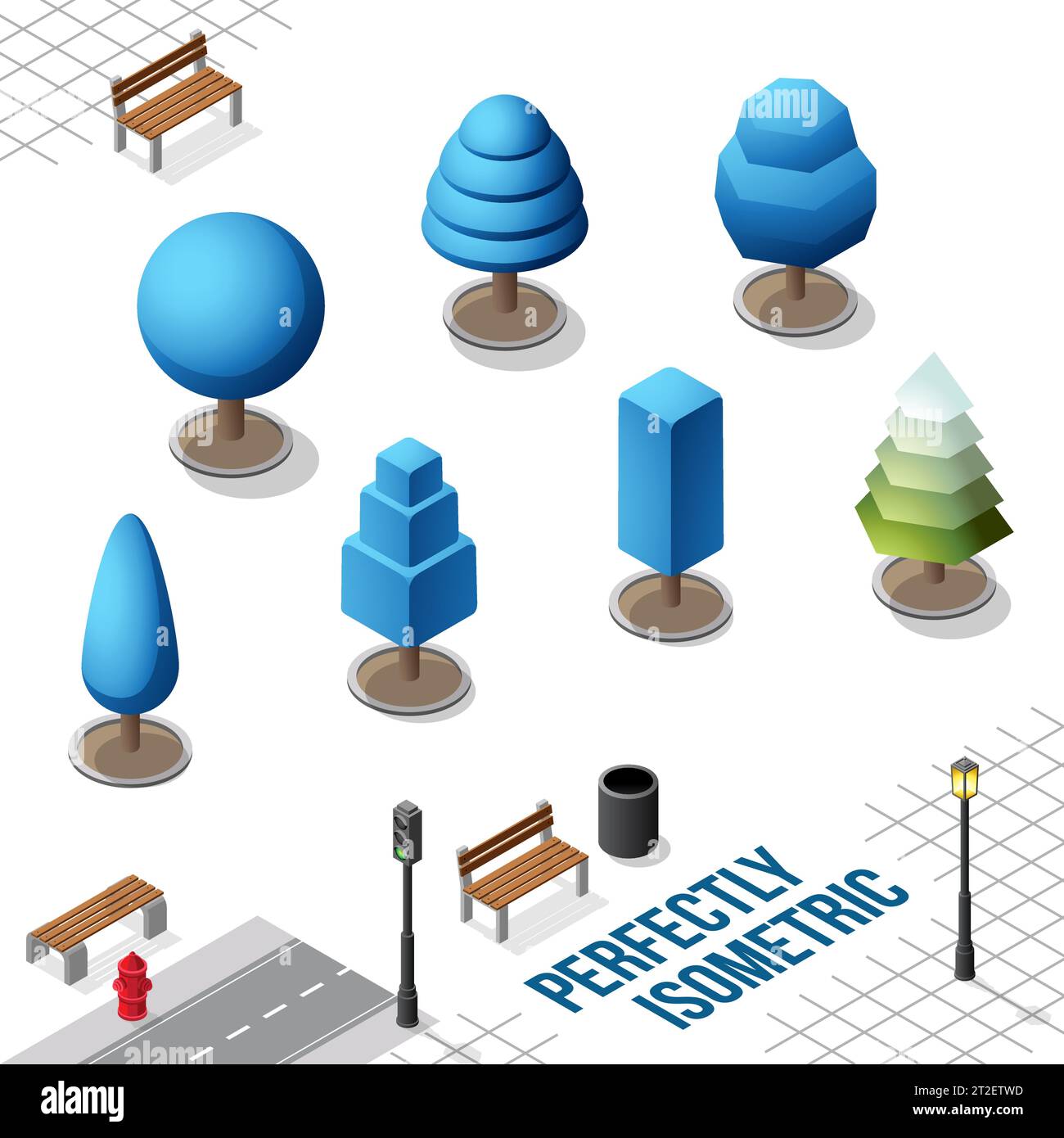 Isometric Trees Set 37 isolated on a White Background Stock Vector